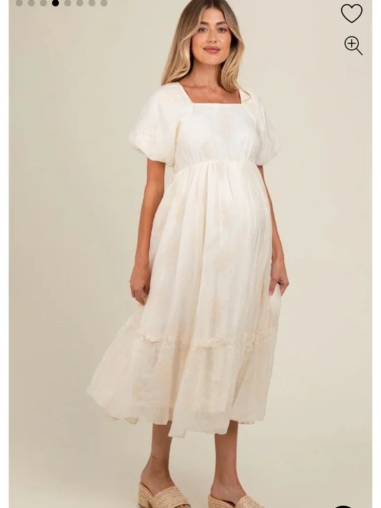 Pinkblush Cream Square-Neck Tiered Midi Dress - Picture 3 of 4